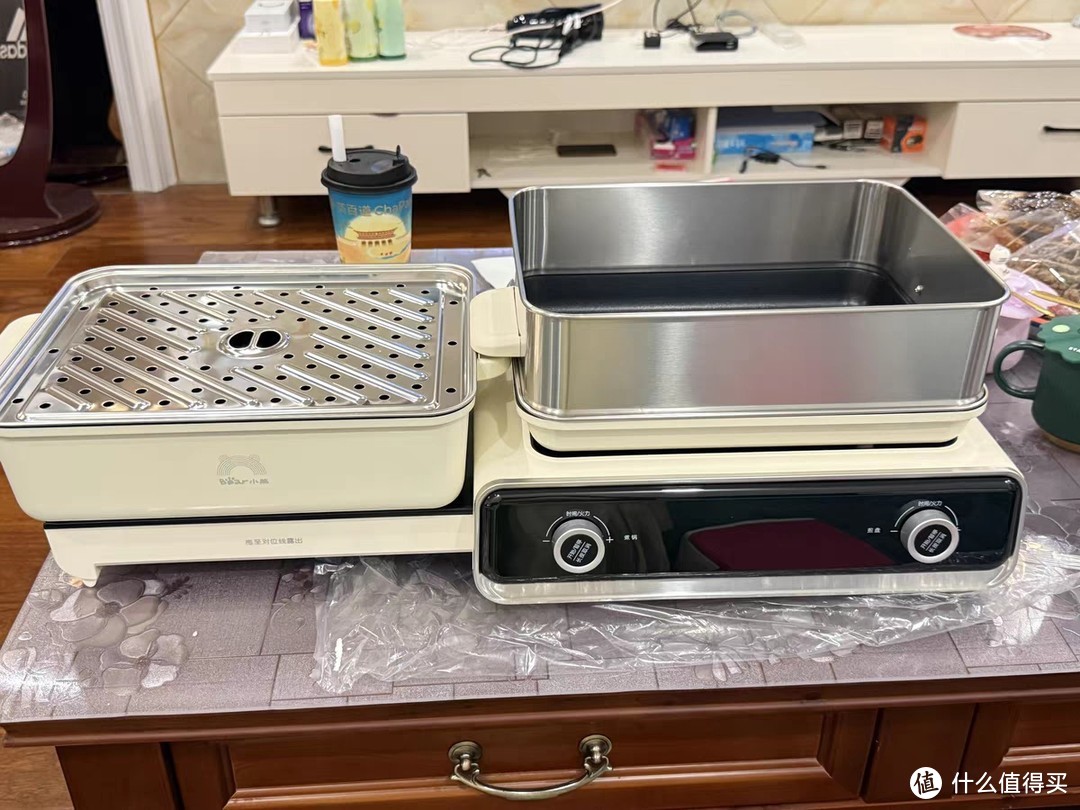 小熊叠叠锅烤涮蒸一体锅家用火锅蒸锅电烧烤炉烤肉盘多功能料理锅